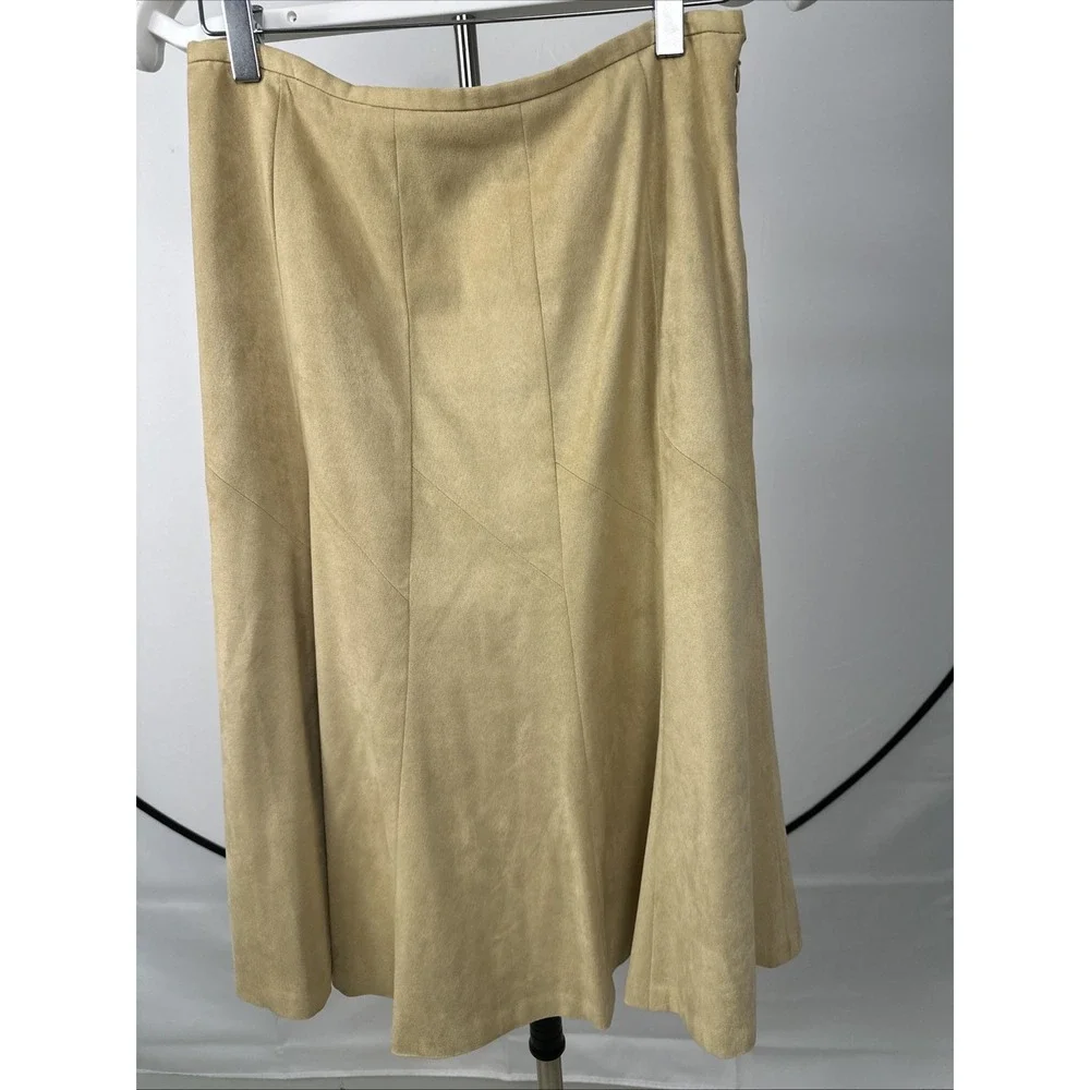 Talbots A-Line Midi Skirt Women's Sz 8 Stretch Beige/Camel Polyester